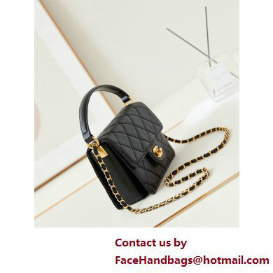 Chanel Grained Calfskin & Gold-Tone Metal Small Flap Bag with Top Handle Black 2025 - Click Image to Close